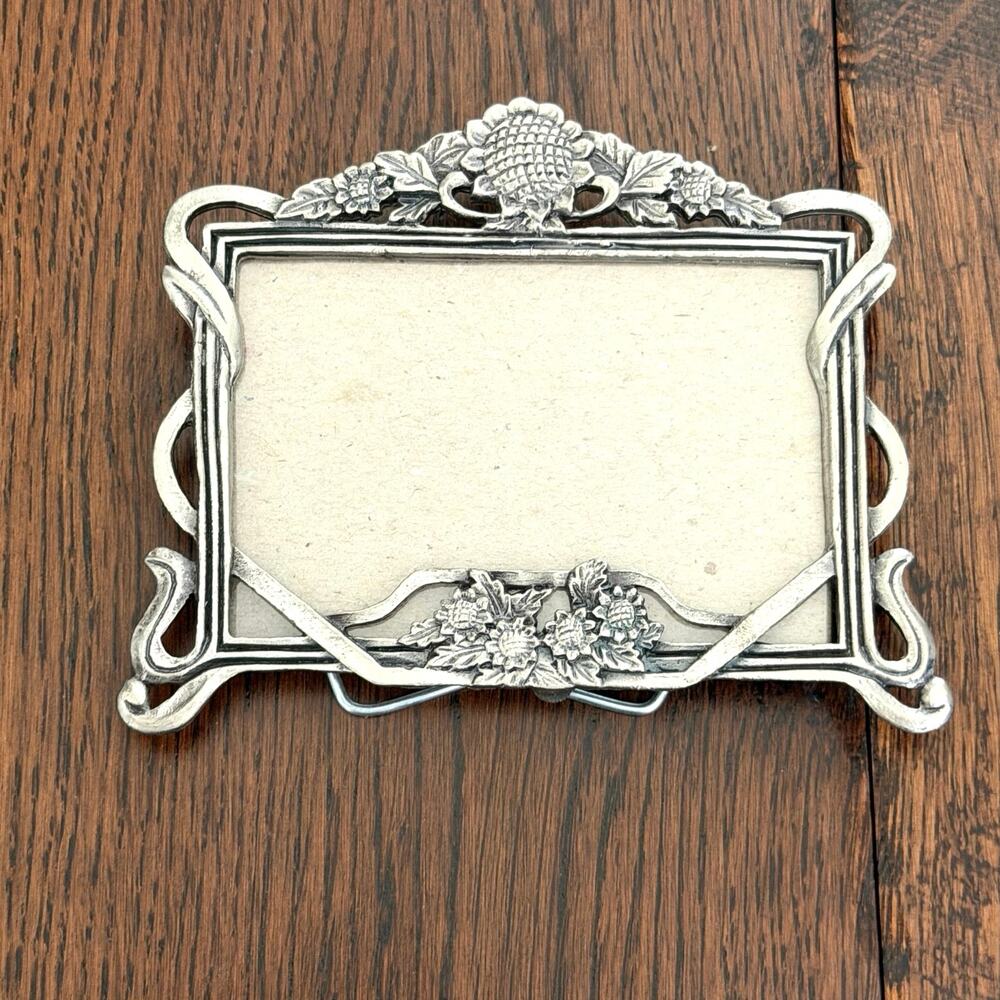 Vintage Silver Tone Ornate Mini Frame – Sunflower Floral Accent Frame